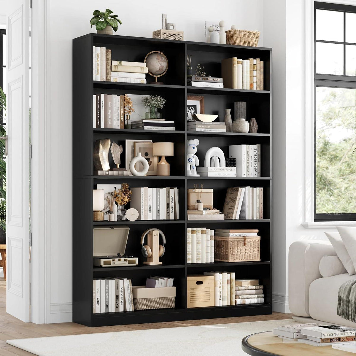 Bücherregal 12 Fächer – Standregal Schwarz für Wohnzimmer & Büro