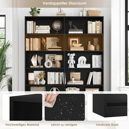Bücherregal 12 Fächer – Standregal Schwarz für Wohnzimmer & Büro