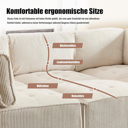 6-Sitzer Sofa 308cm Cord Stoff, Flexibel & Komfortabel (Beige)