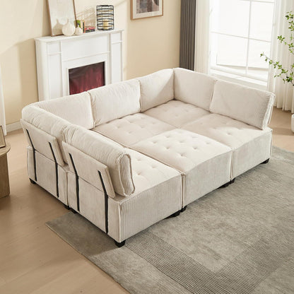 6-Sitzer Sofa 308cm Cord Stoff, Flexibel & Komfortabel (Beige)