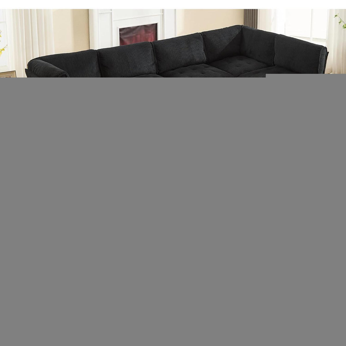 Flexibles 6-Sitzer Sofa Schwarz, Cordstoff, U-/L-Form & Schlafsofa