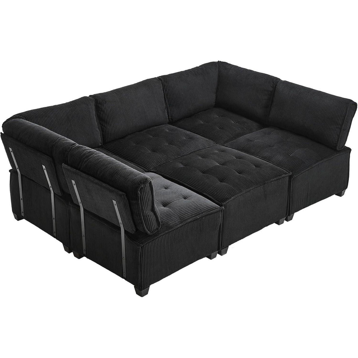 Flexibles 6-Sitzer Sofa Schwarz, Cordstoff, U-/L-Form & Schlafsofa