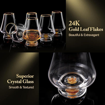 Kristall Whisky Gläser 6er Set mit 24K Goldflocken