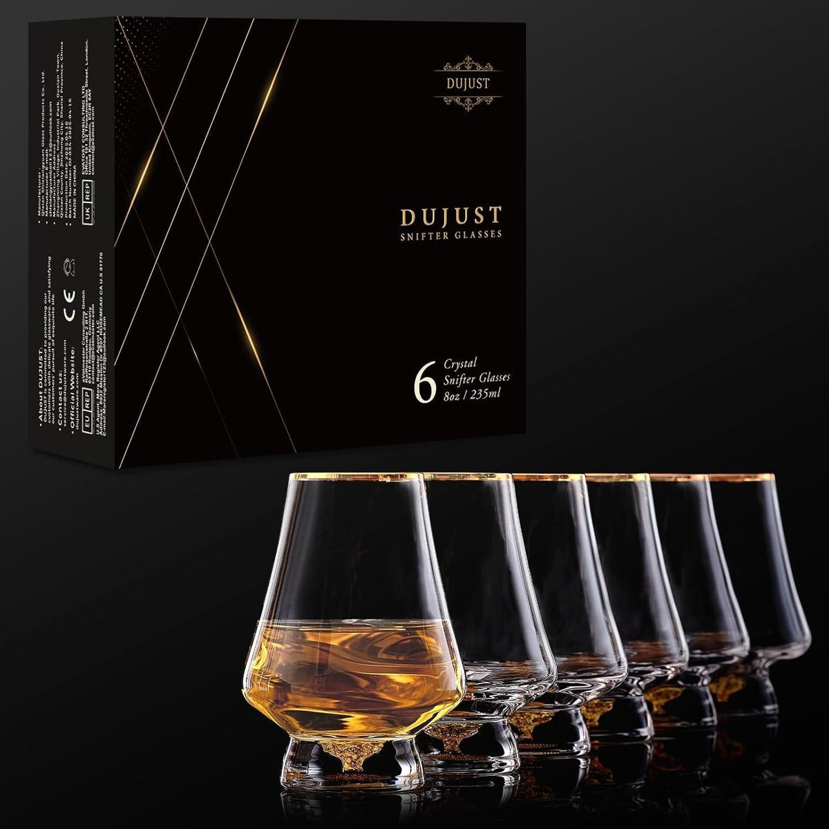 Kristall Whisky Gläser 6er Set mit 24K Goldflocken