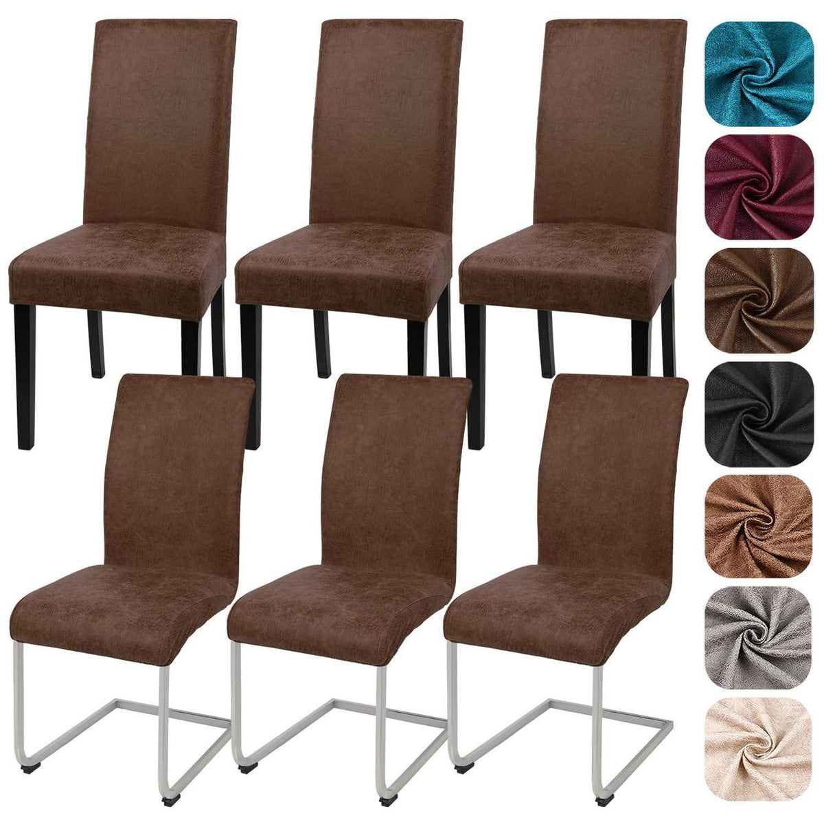 Stretch Stuhlhussen Sämischleder 6er Set Braun