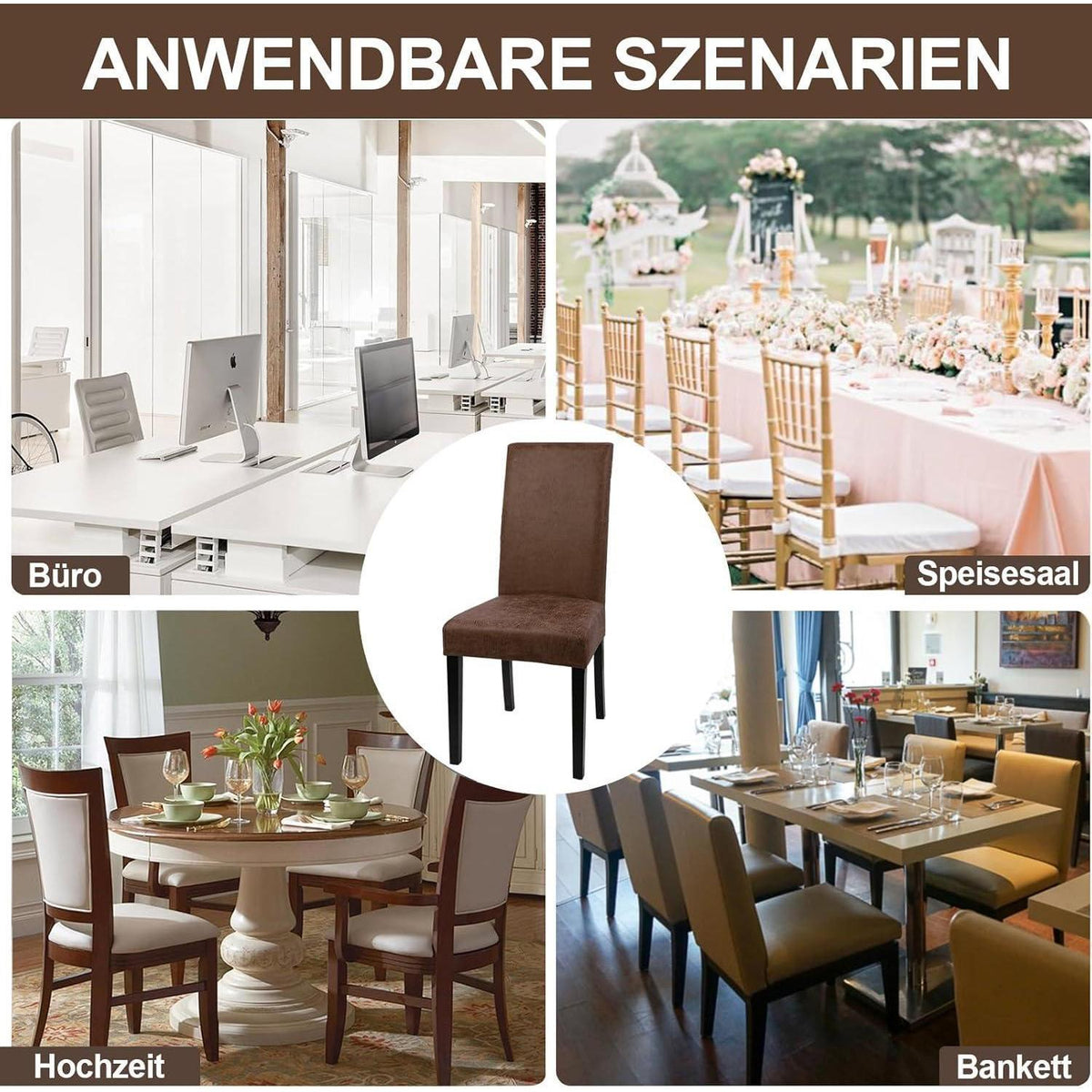 Stretch Stuhlhussen Sämischleder 6er Set Braun
