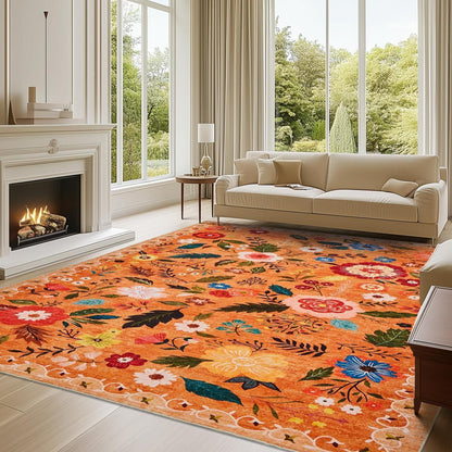 Vintage Wohnzimmerteppich Blumenmuster Orange 160x220cm