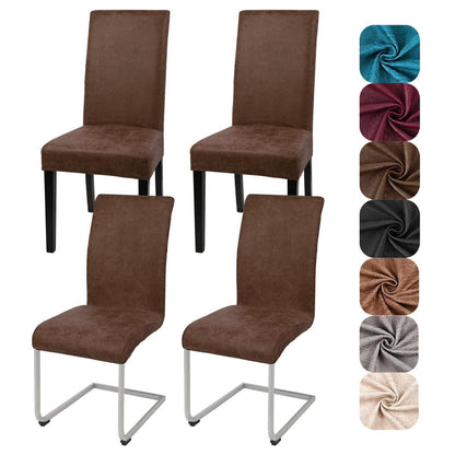 Stretch Stuhlhussen Sämischleder 4er Set Braun