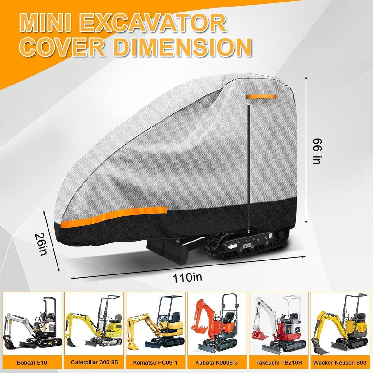 Minibagger Abdeckplane 300D Wasserdicht mit Reißverschluss Tür