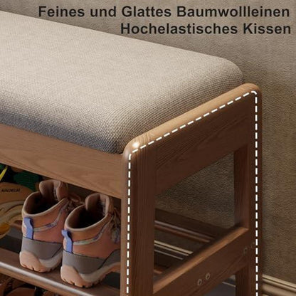 Holz Schuhregal Bank mit Kissen & Stauraum – 80cm Walnuss