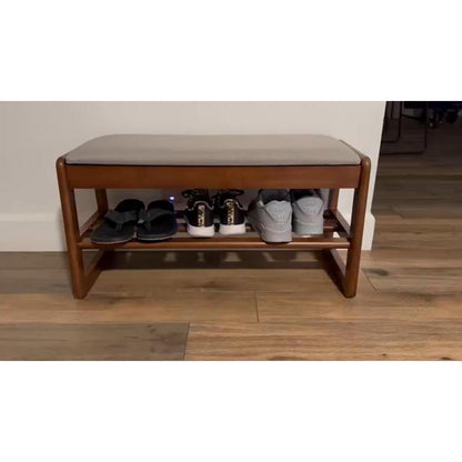 Holz Schuhregal Bank mit Kissen & Stauraum – 80cm Walnuss