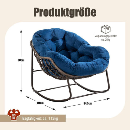 Rattan Schaukelstuhl Eiförmig Samt Blau/Dunkelblau – Indoor & Outdoor