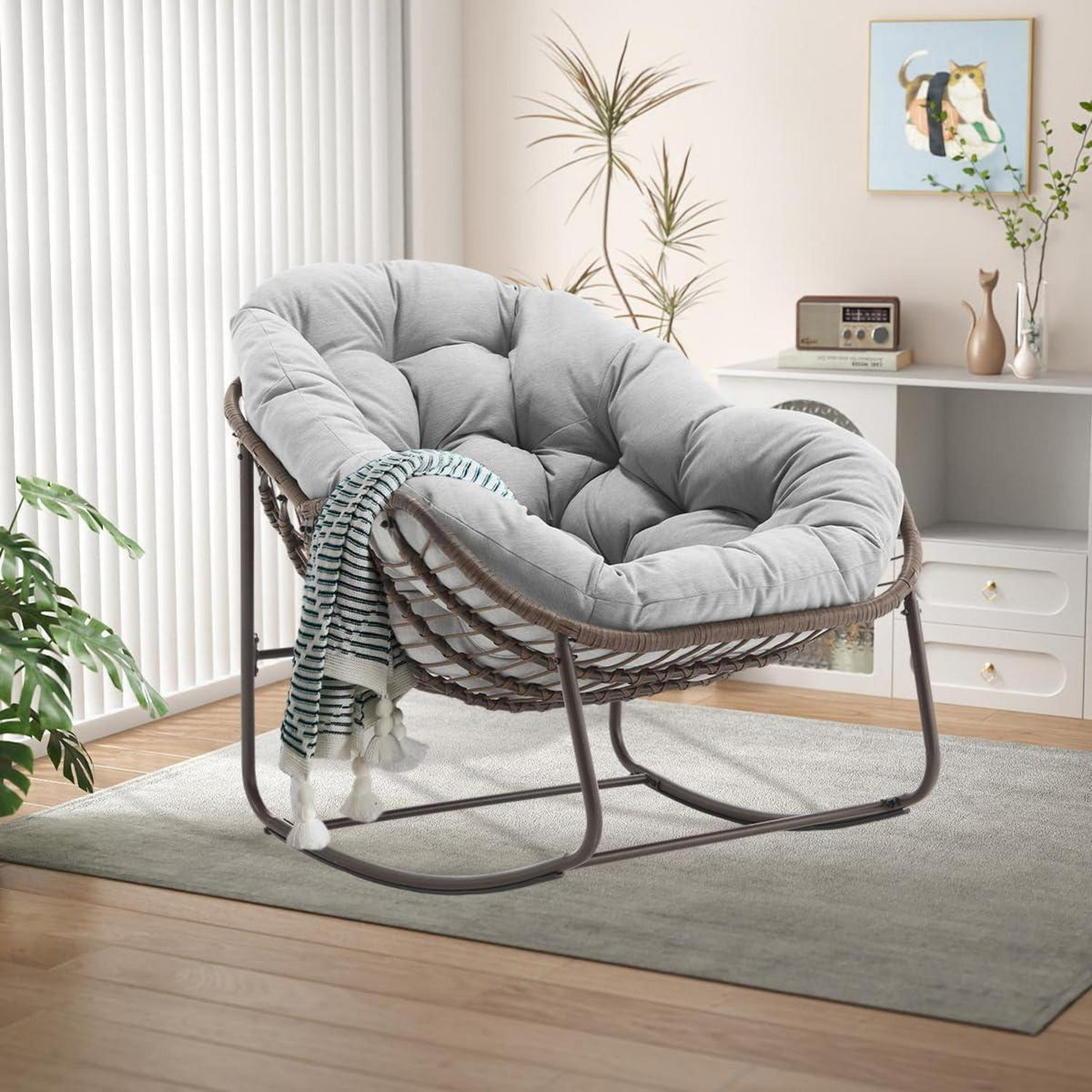 Rattan Schaukelstuhl Eiersessel Indoor Outdoor Wohnzimmer Balkon