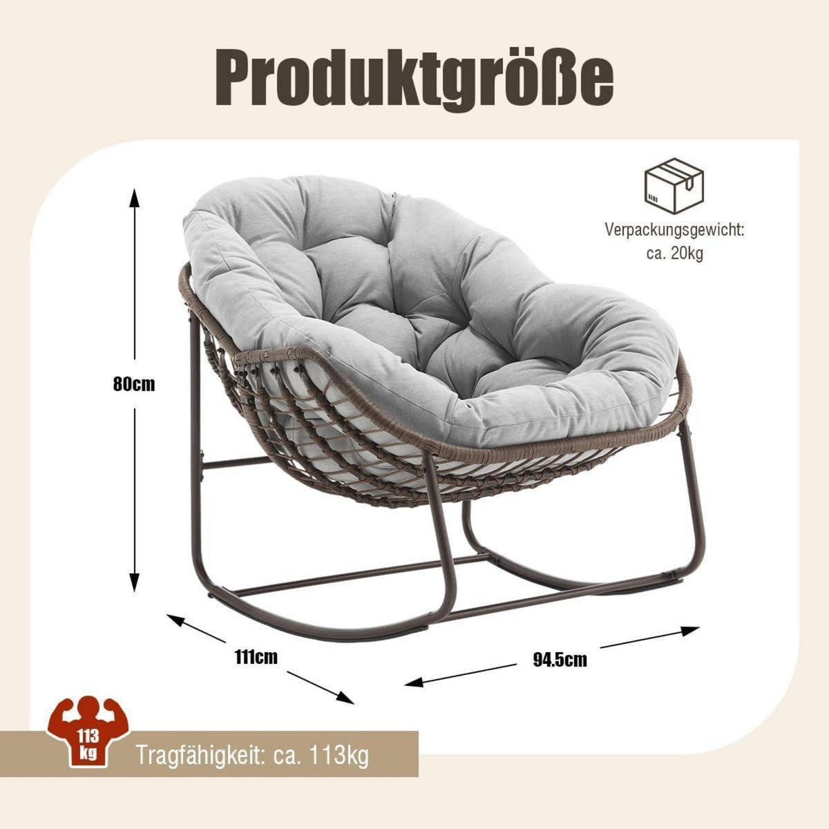 Rattan Schaukelstuhl Eiersessel Indoor Outdoor Wohnzimmer Balkon