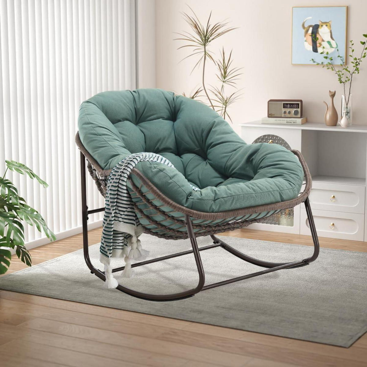 Rattan Schaukelstuhl Eiförmig – Loungesessel Indoor & Outdoor Grün