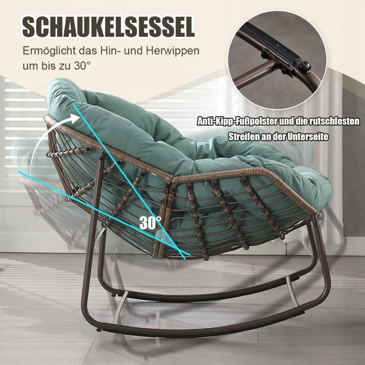 Rattan Schaukelstuhl Eiförmig – Loungesessel Indoor & Outdoor Grün