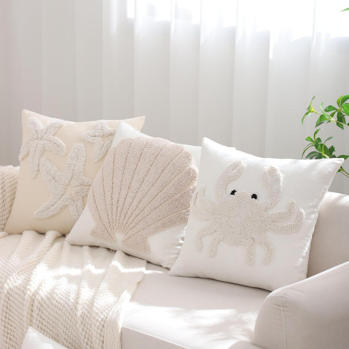 2x Kissenbezug Strand Krabbe Tufting 45x45 cm Sommerdeko