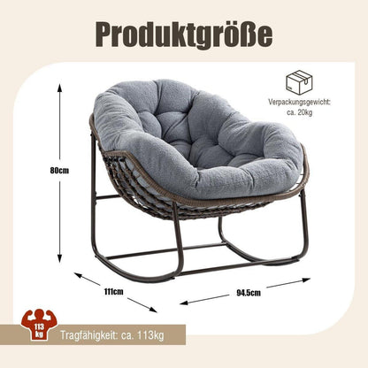 Rattan Schaukelstuhl mit Sherpa Fleece - Grau, Indoor & Outdoor