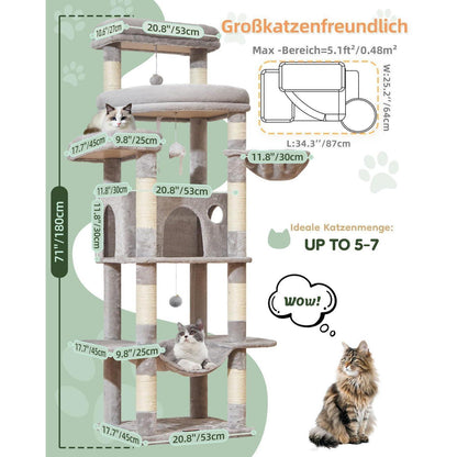 XXL Kratzbaum für Katzen – 180cm, Stabil & mit Hängematte
