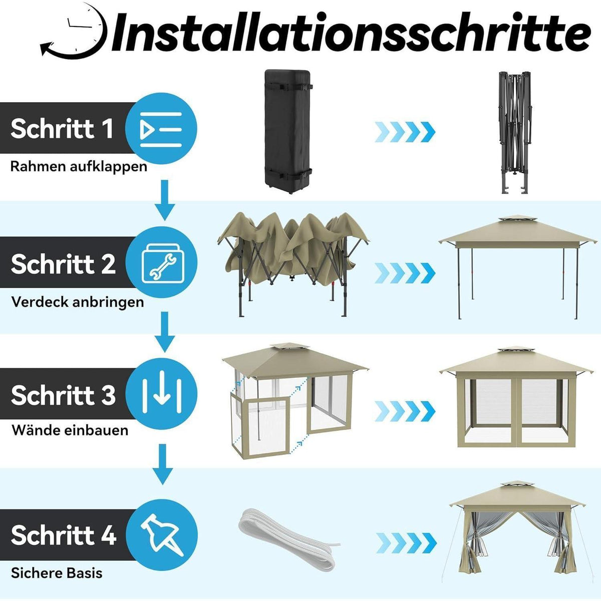 4x4m Faltpavillon mit UV-Schutz & Moskitonetz