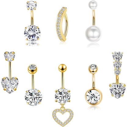 Bauchnabelpiercing Set 8 Stück Chirurgenstahl mit Zirkonia Herz Schmetterling