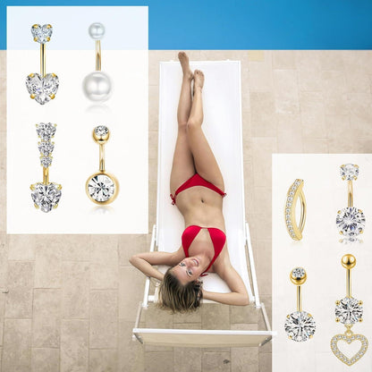 Bauchnabelpiercing Set 8 Stück Chirurgenstahl mit Zirkonia Herz Schmetterling