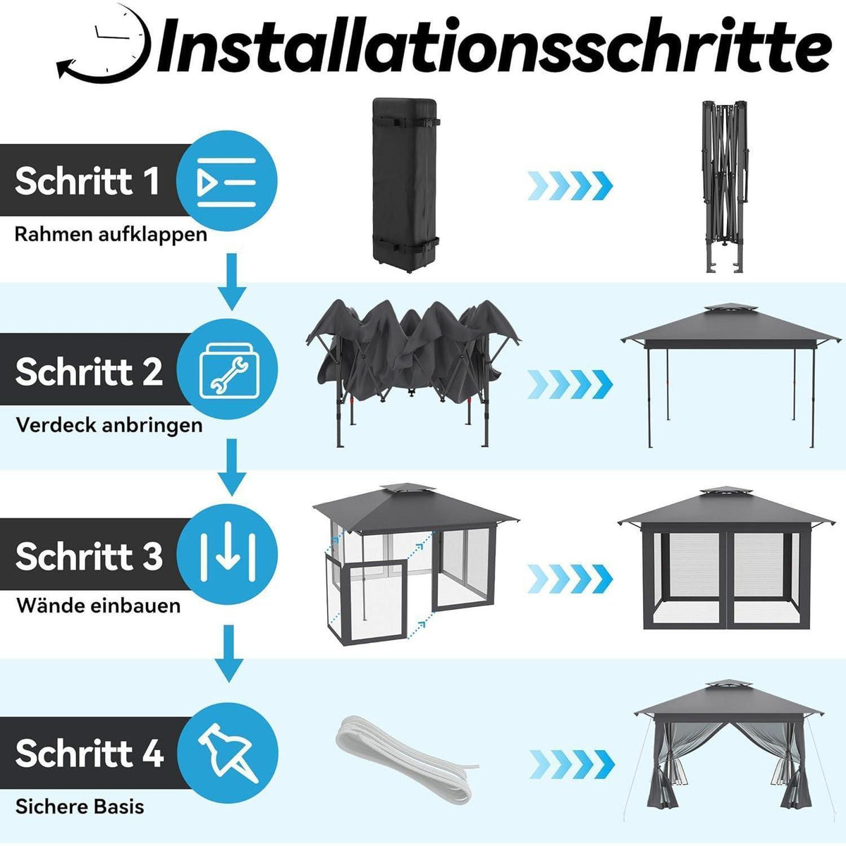 4x4m Faltpavillon mit UV-Schutz & Moskitonetz