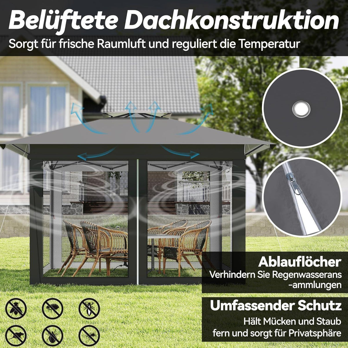 4x4m Faltpavillon mit UV-Schutz & Moskitonetz