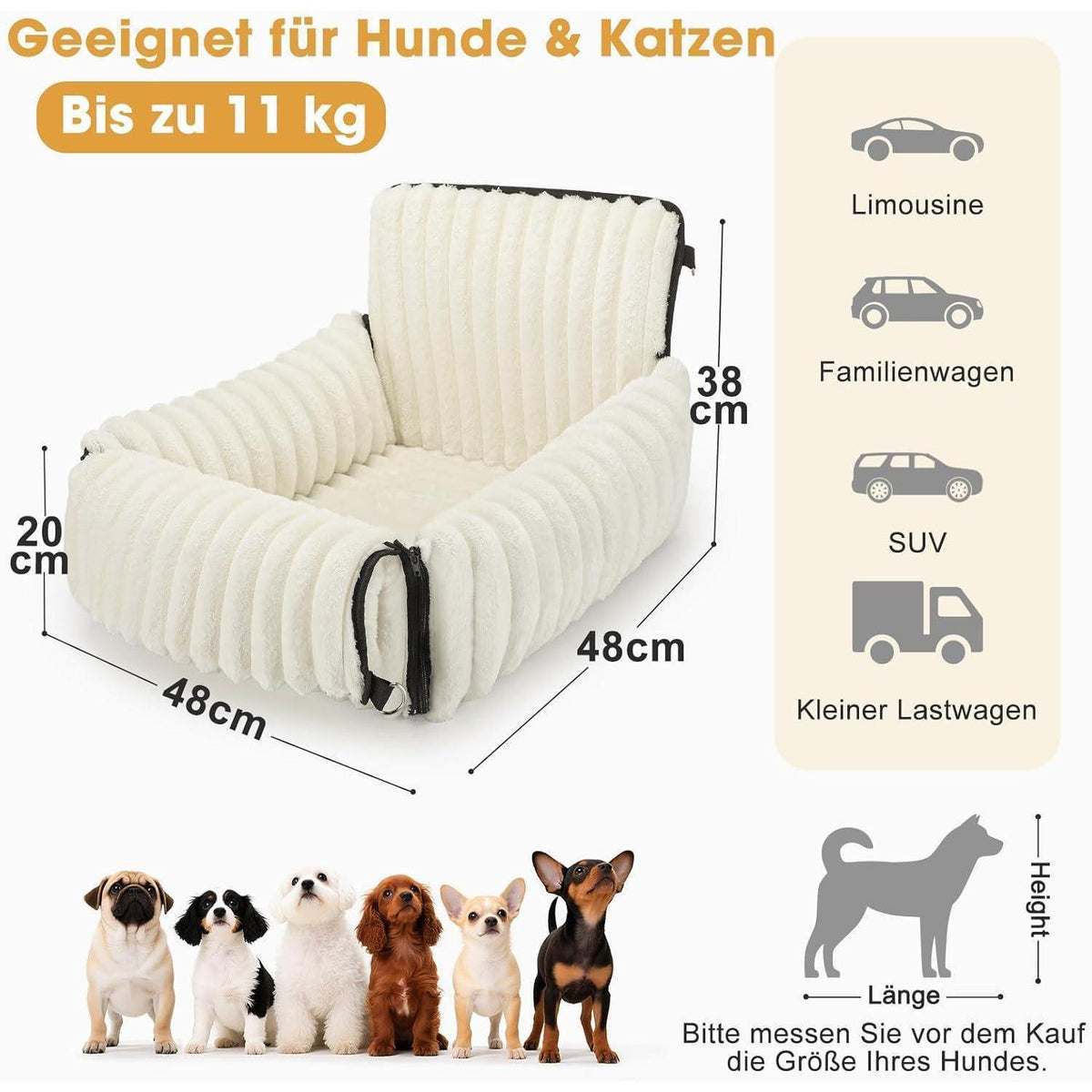 Hunde Autositz Memory Foam – Waschbar & Verstellbar