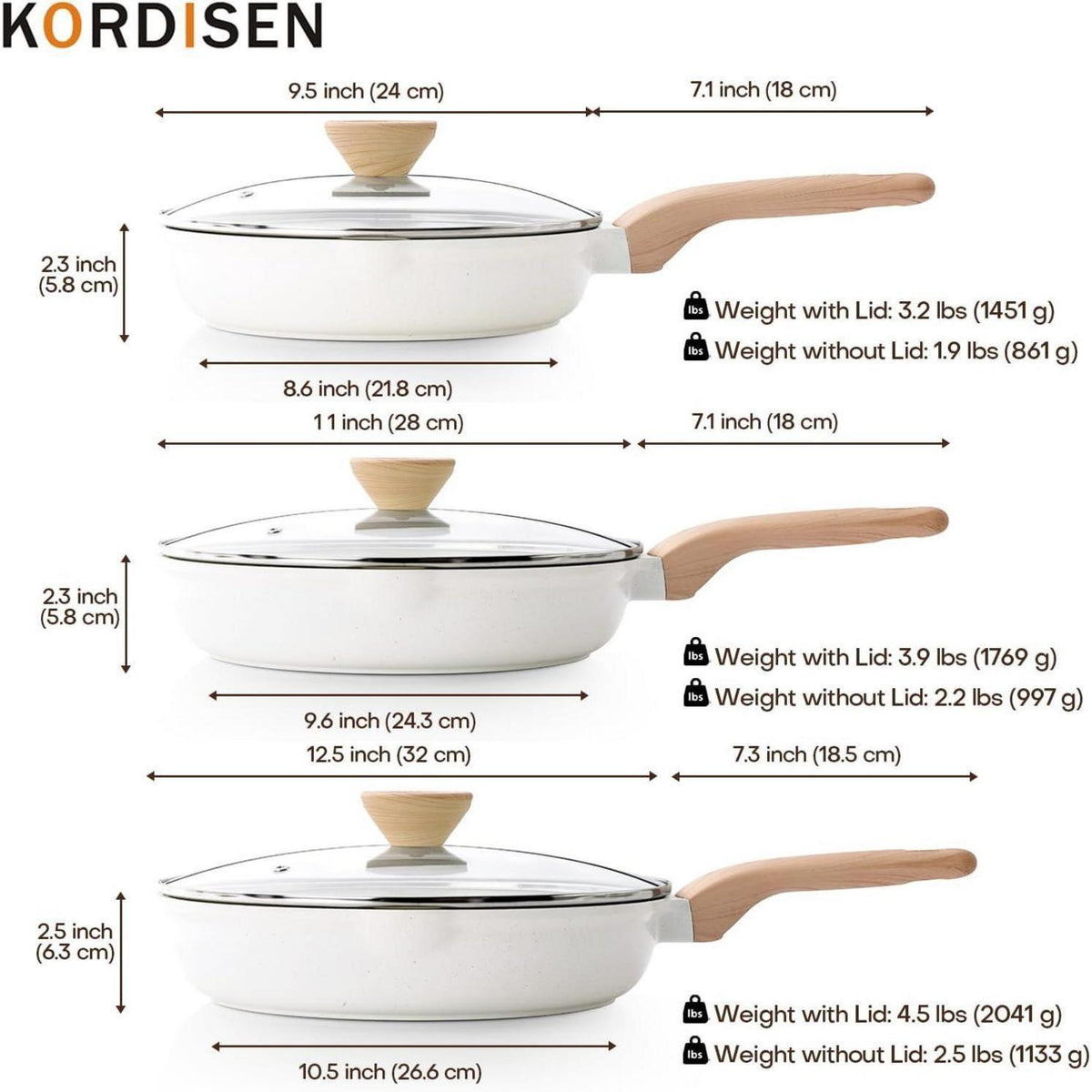 Keramikpfannen Set mit Deckel 3-teilig, Induktion, 24/28/32 cm