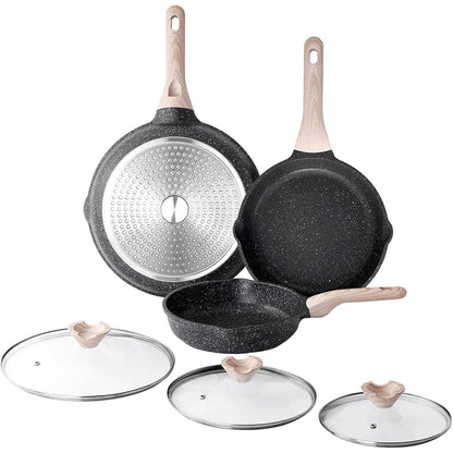3-teiliges Bratpfannen-Set mit Deckel, Granit Antihaft, Induktion
