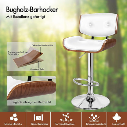 Höhenverstellbarer Barhocker mit Drehfunktion und Fußstütze - Weiß
