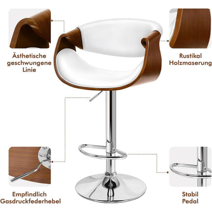 Drehbarer Bistrohocker mit Holzrückenlehne, weiß