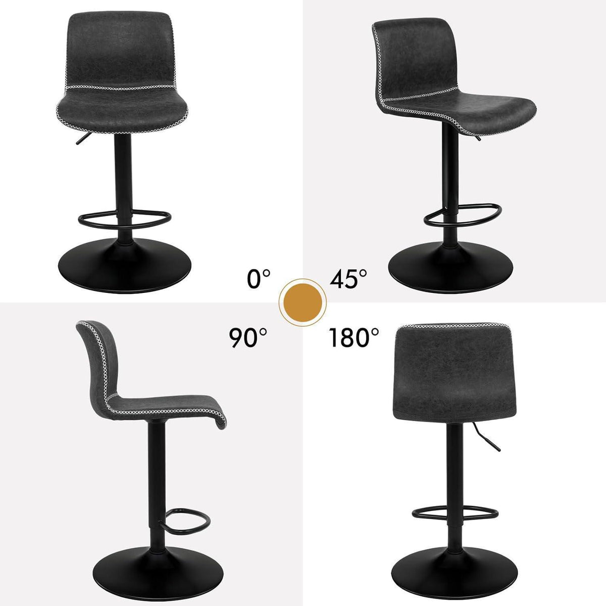 2 Barhocker Höhenverstellbar & Drehbar - Dunkelgrau in Lederoptik