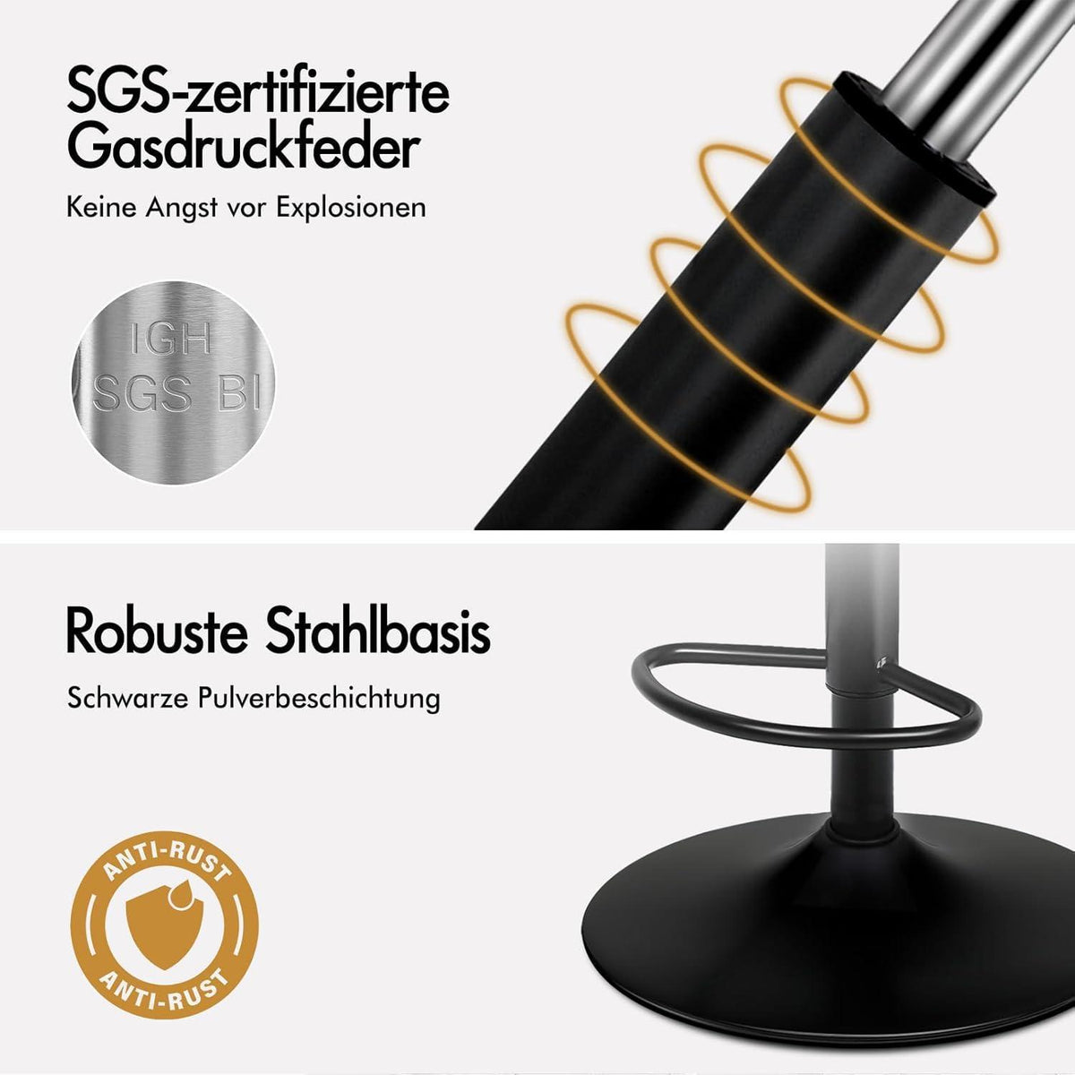 2 Barhocker Höhenverstellbar & Drehbar - Dunkelgrau in Lederoptik