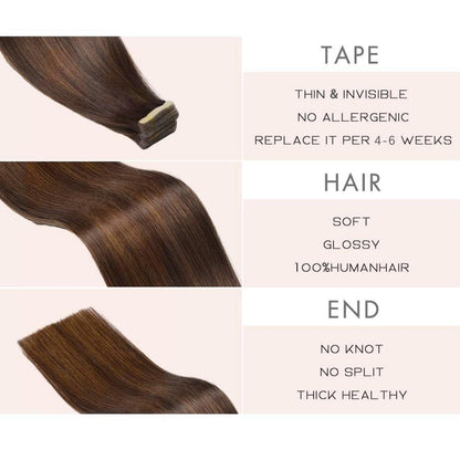 Echthaar Tape Extensions Braun Balayage 60cm (24 Zoll)