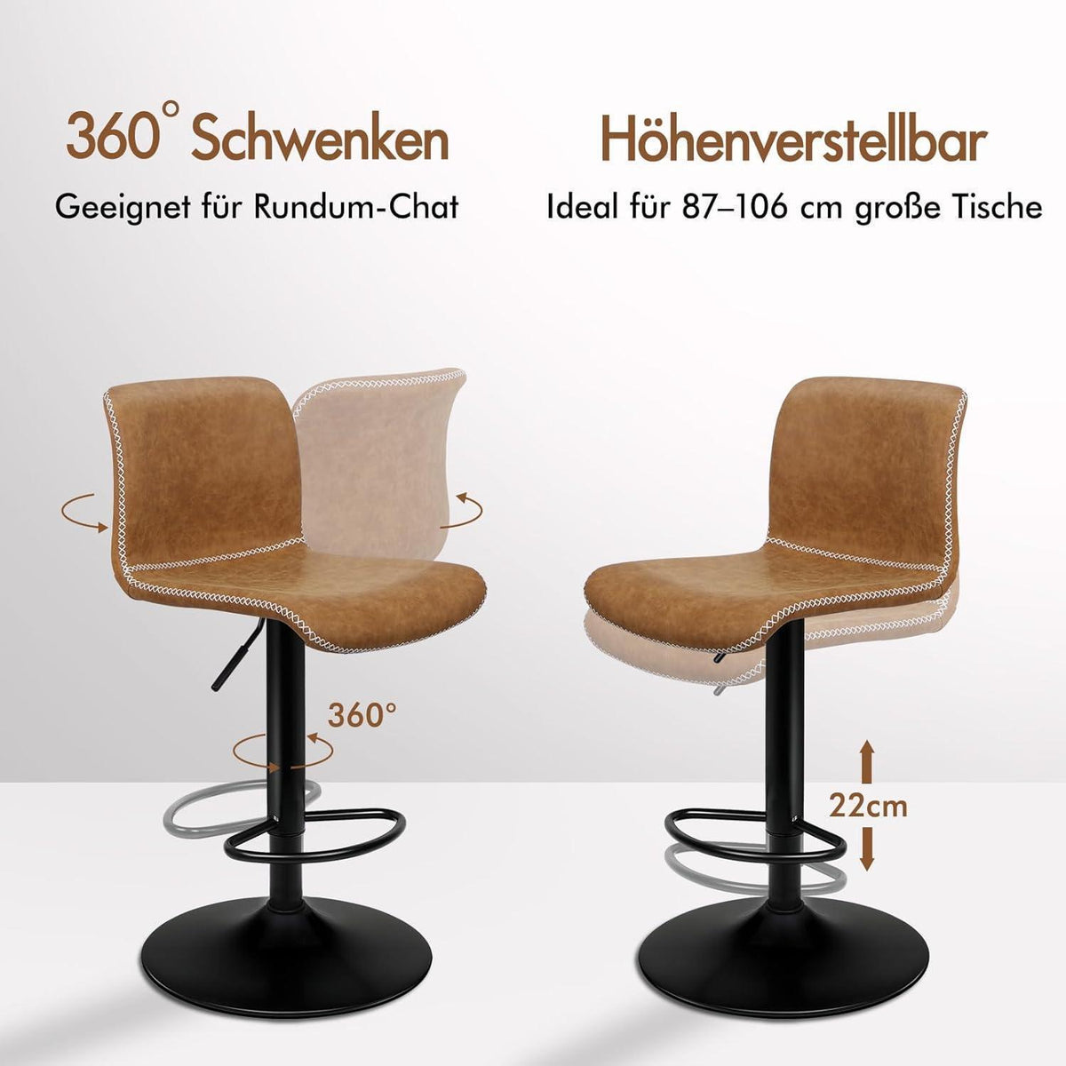 Vintage Barhocker Set Braun – Höhenverstellbar & Drehbar
