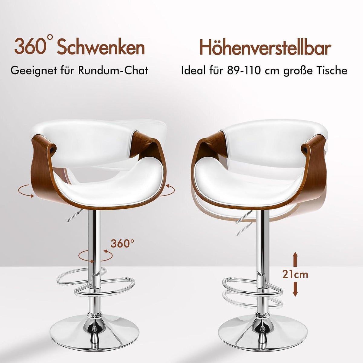 Verstellbarer Barhocker mit Fußstütze – Schwerlast, Weiß