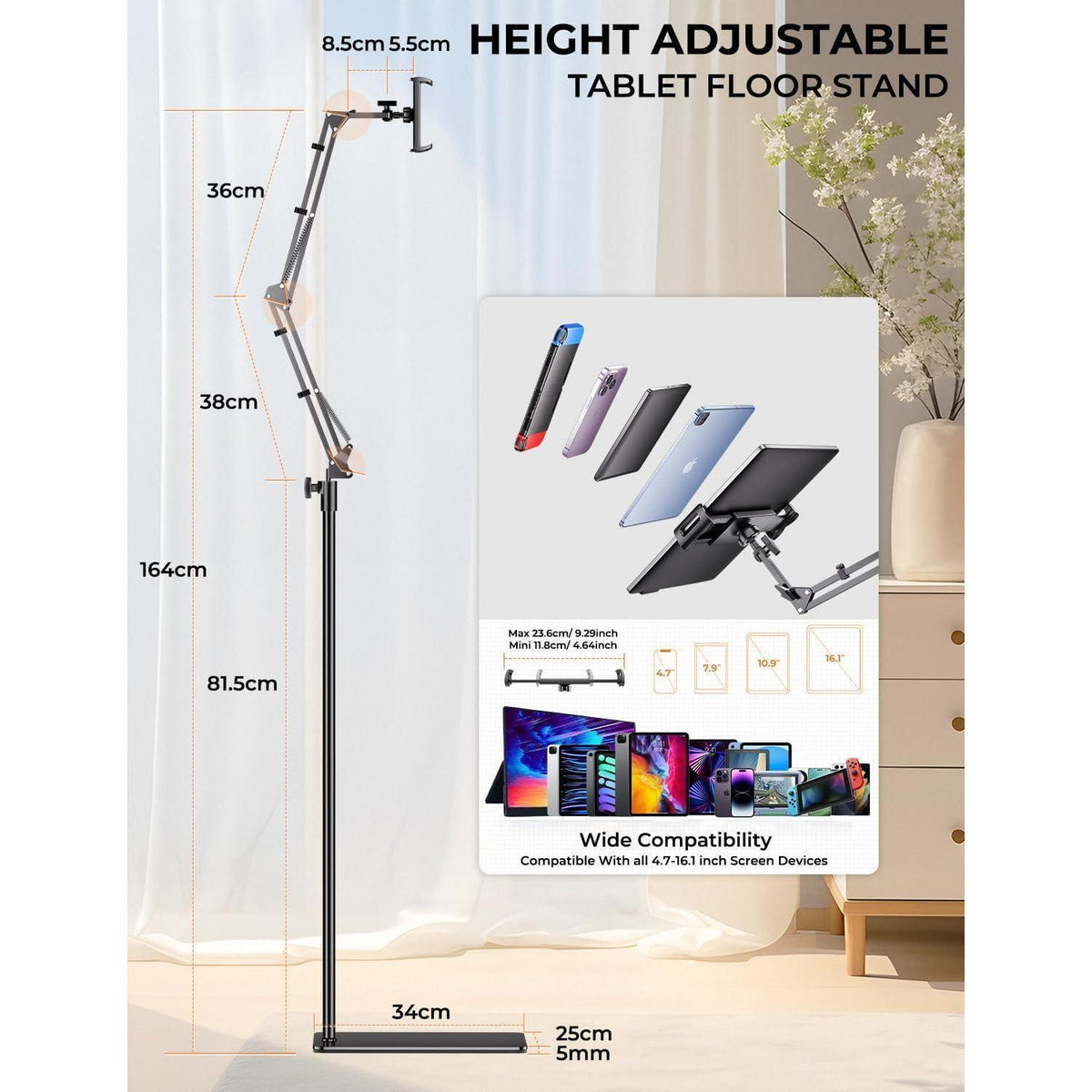 Flexibler Tablet Bodenständer – Verstellbarer Arm für iPad & Co.