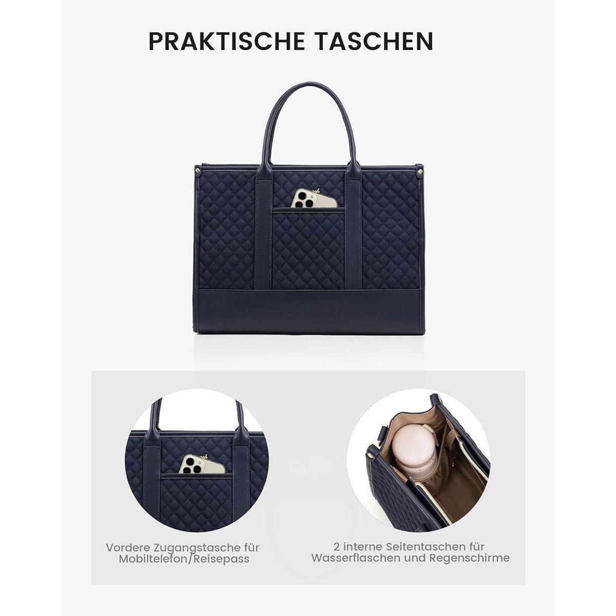 Laptoptasche Damen 17 Zoll, wasserabweisend, dunkelblau