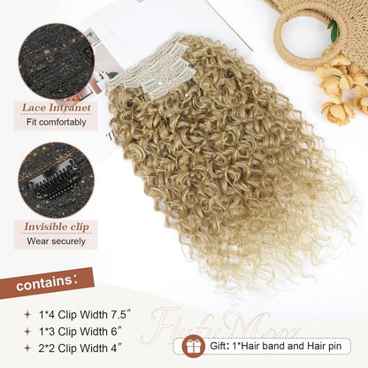 Lockige Haarverlängerung Clip-in, 50cm, Mittelblond bis Hellblond