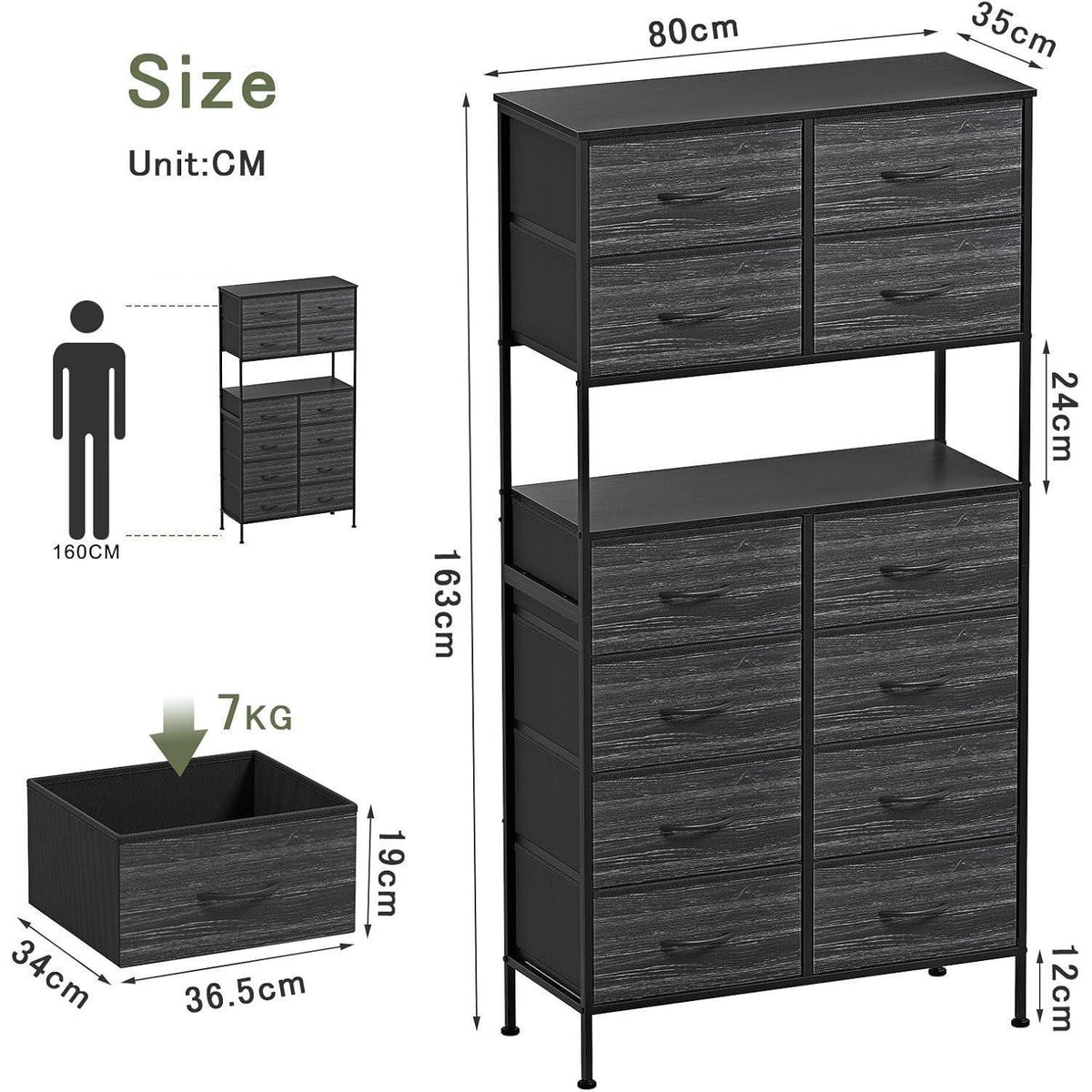 Weiße Kommode mit 12 Schubladen – Hochschrank für Wohnzimmer & Flur