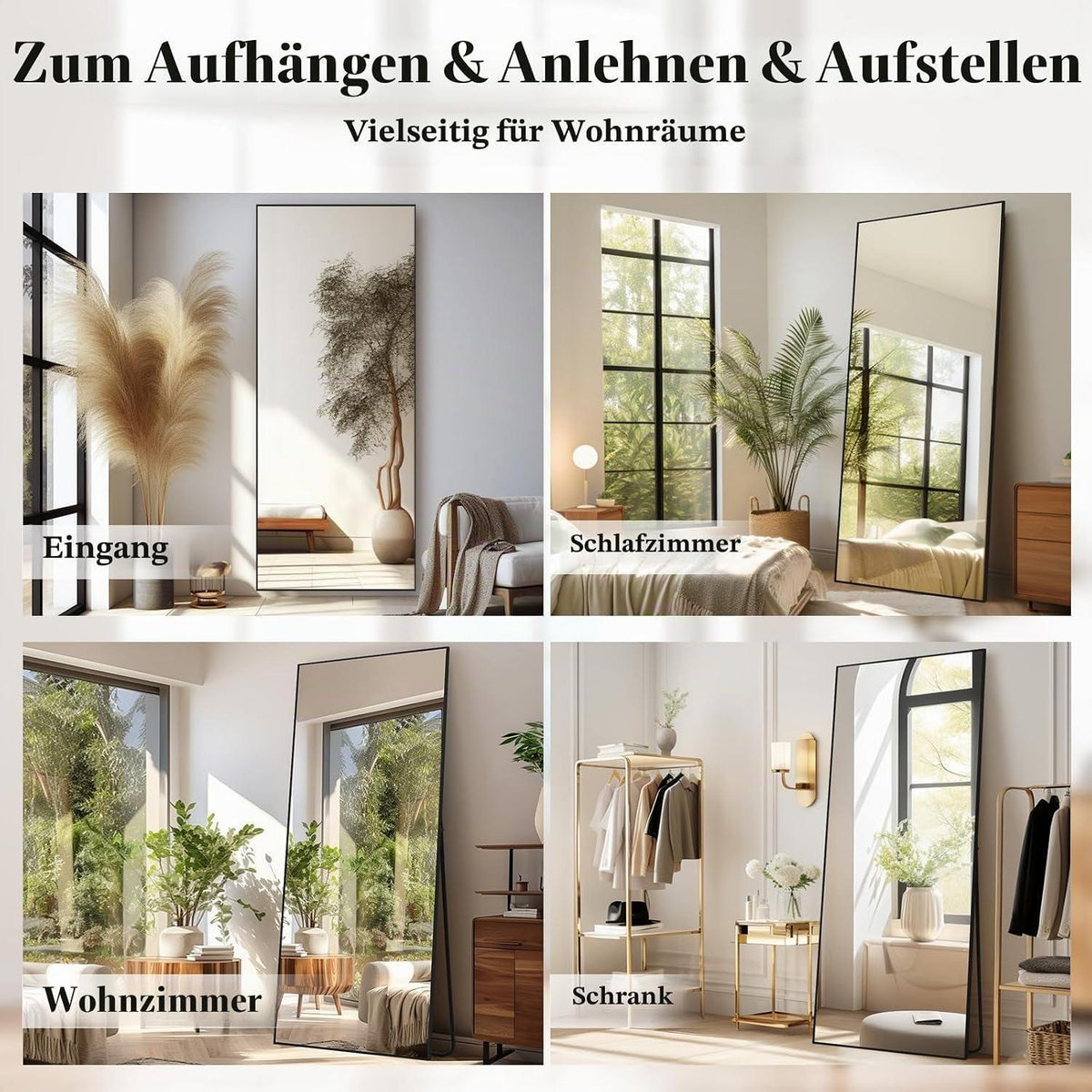 Ganzkörperspiegel 204x104cm – Stehspiegel für Schlafzimmer & Wohnzimmer