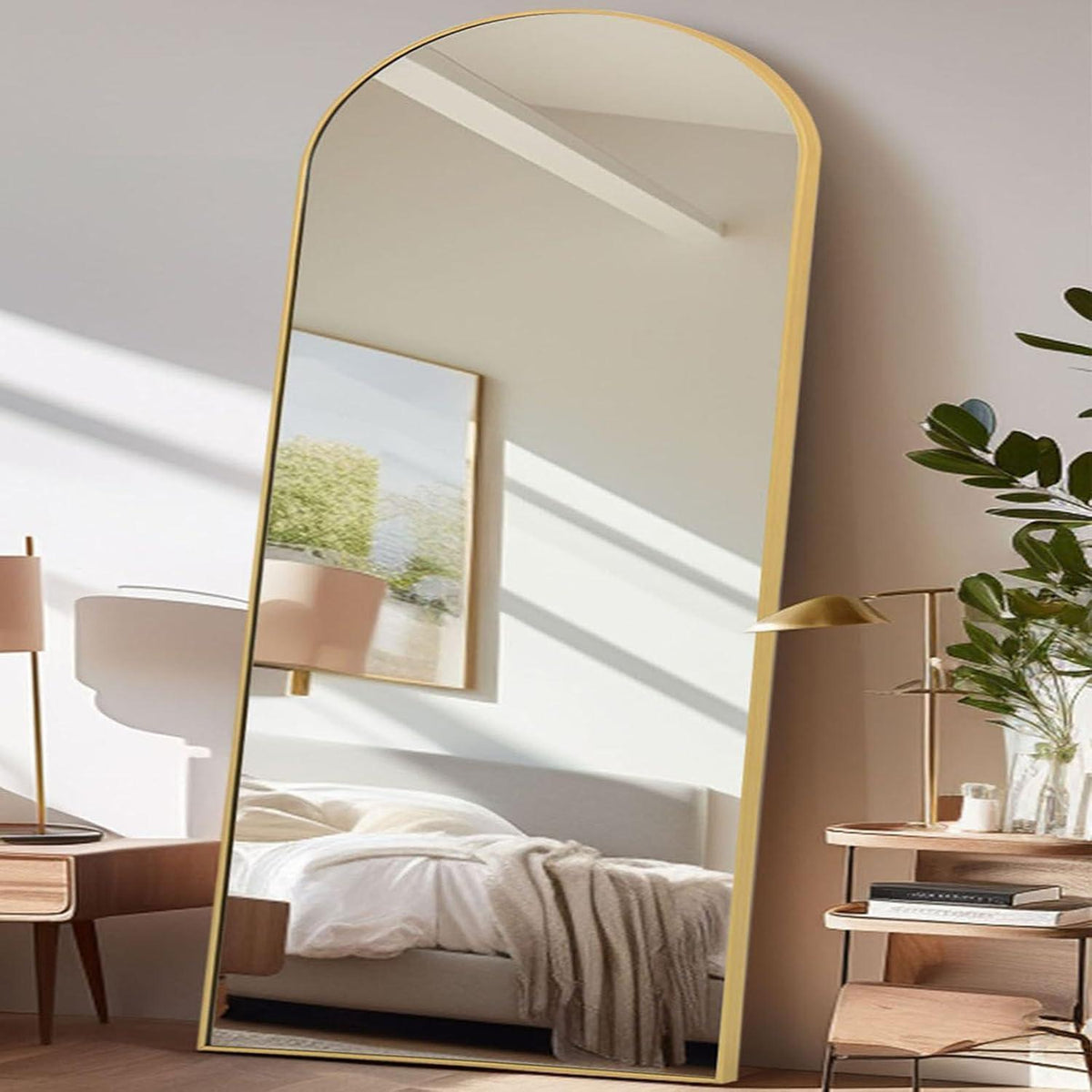 Gewölbter Ganzkörperspiegel 204x104cm – Stehspiegel Gold für Wohnzimmer