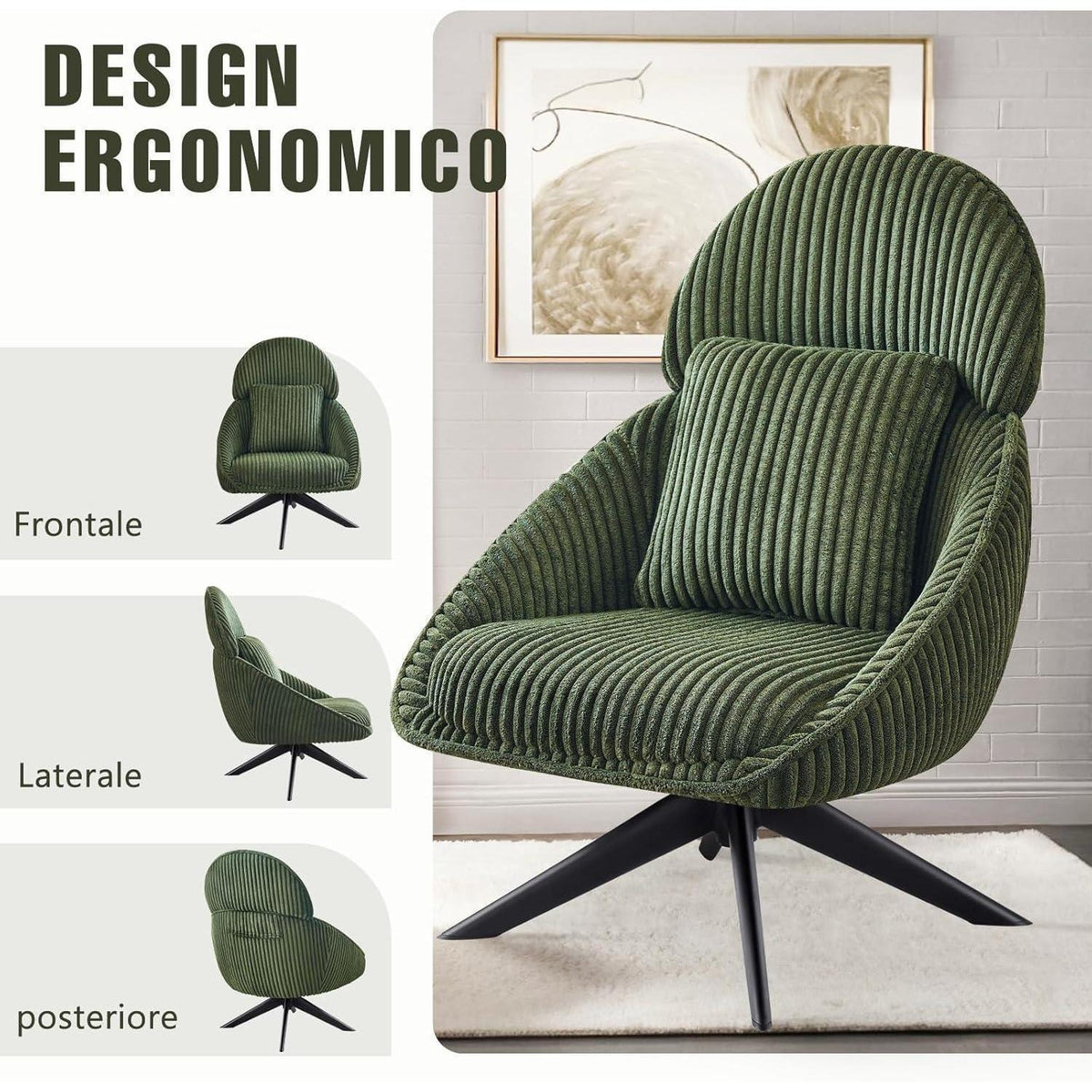 Drehbarer Loungesessel mit Kissen – Bequemer Sessel Grün