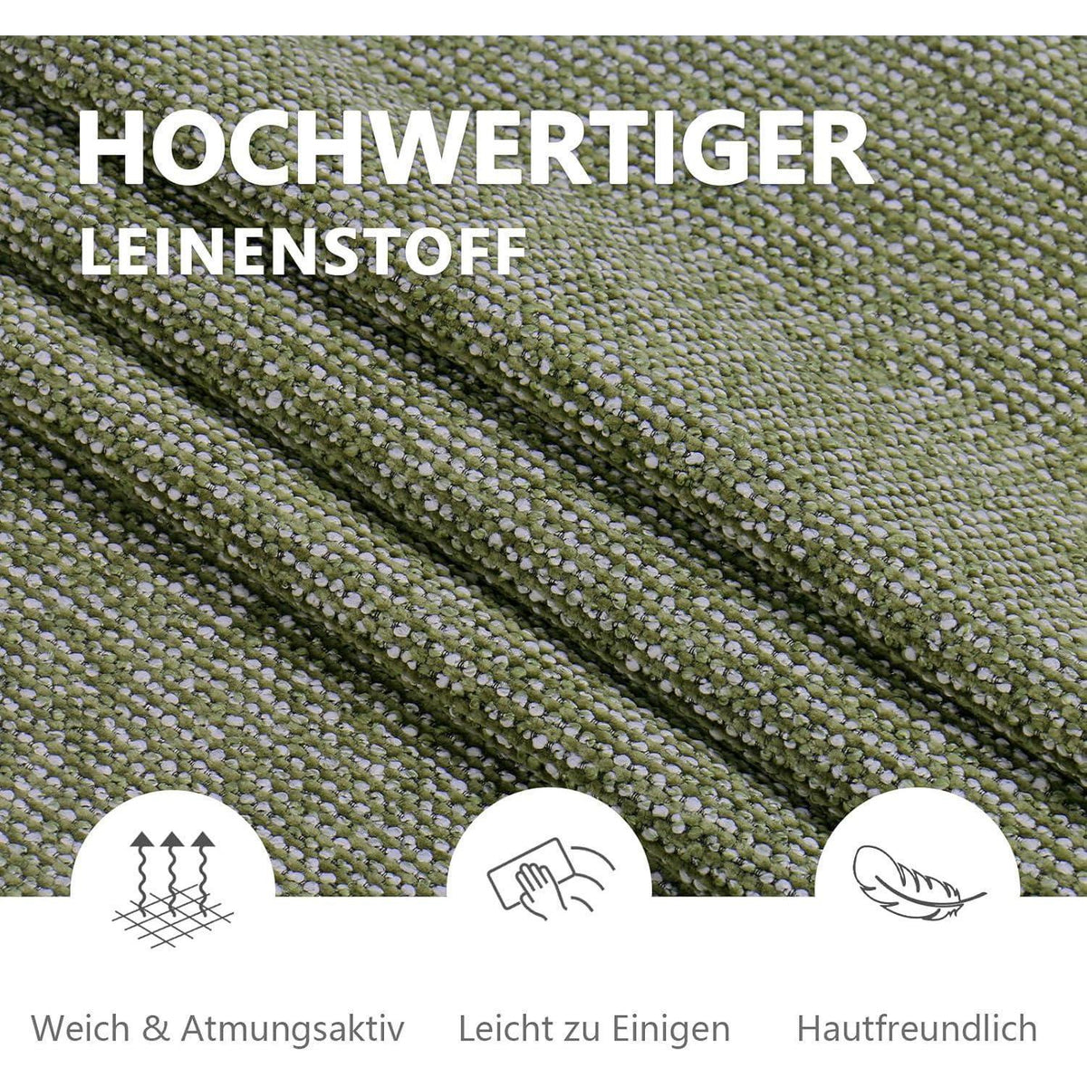 Esszimmerstühle 4er Set Tannengrün mit Armlehne & Leinenbezug