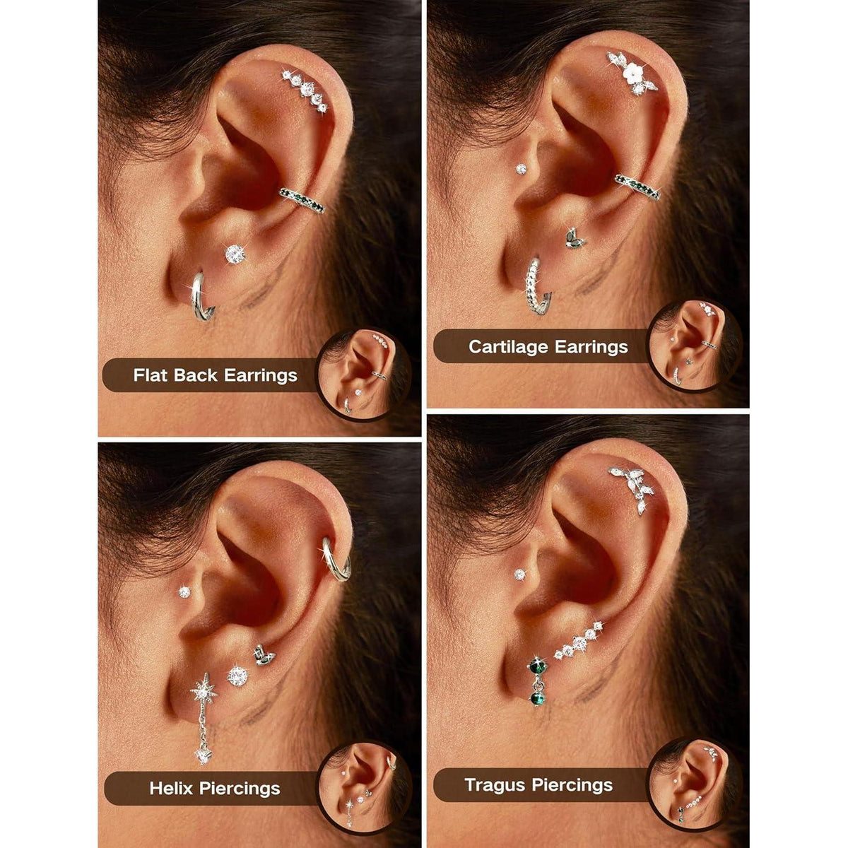 Helix Piercing Set | 12er Set Ohrringe Chirurgenstahl & CZ