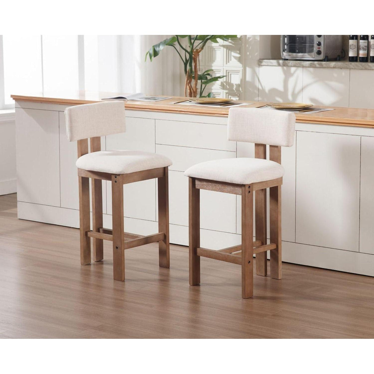 Beige Barhocker Set aus Holz mit Lehne – Komfort & Stil