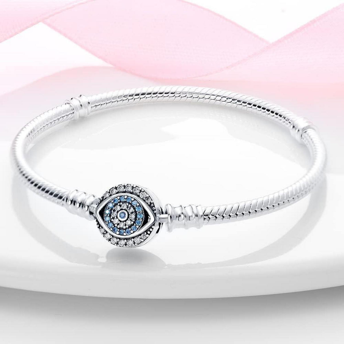 Sterling Silber Schlangen Gliederarmband mit Zirkonia, Damen Love Charm