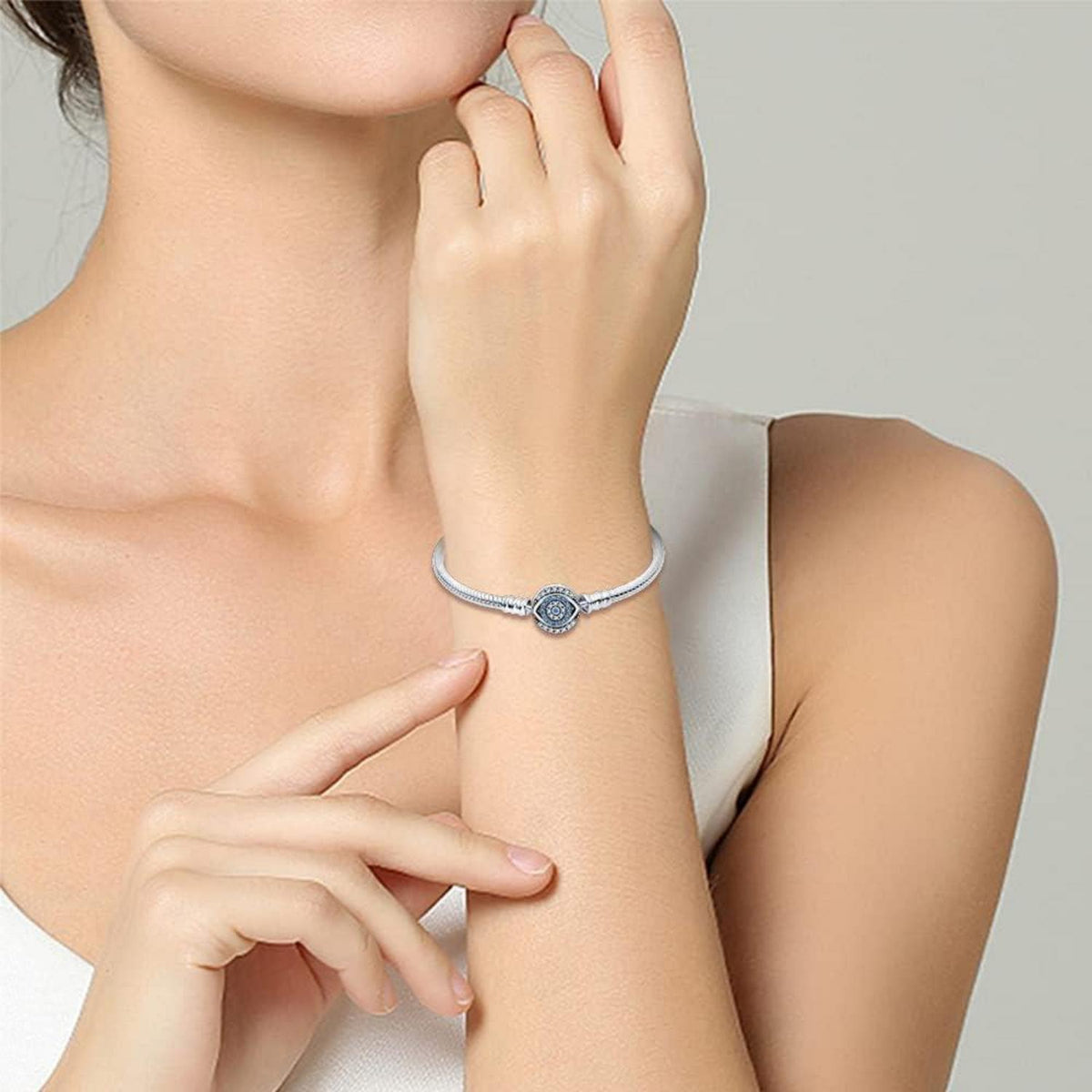 Sterling Silber Schlangen Gliederarmband mit Zirkonia, Damen Love Charm